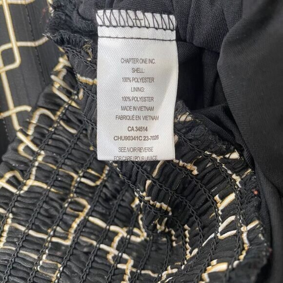 HAVER LONDON Black/Gold Geo Chains VNeck Elastic Cuffs Ruched Waist Blouse Large - Picture 6 of 15
